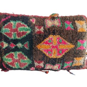 Flatweave pillow natural wool black with colorful geometry 40 x 85 cm - Reversible / Double-sided